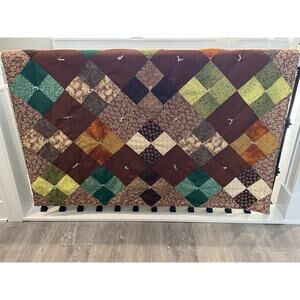 Vintage Handmade Quilt 52 x 74 Granny Core Multi-Color Browns Greens